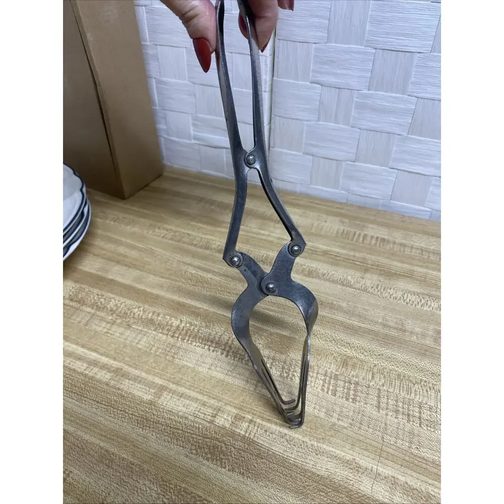 Vintage Fork Salad Canning Ice Tongs Double Pivot Made In USA Mechanical